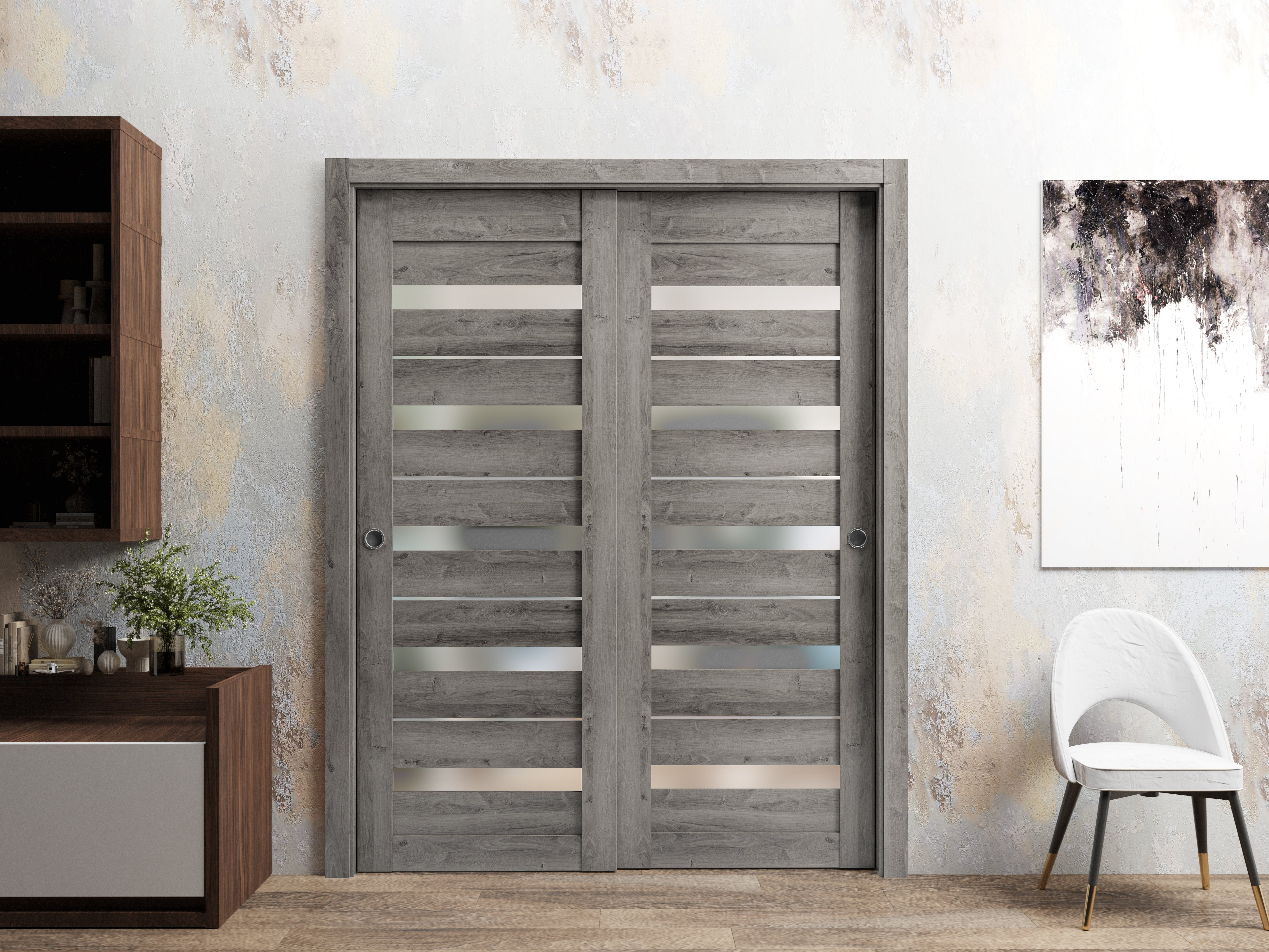 SARTODOORS Sliding Closet Bypass Doors Quadro 4445 Cognac Oak With